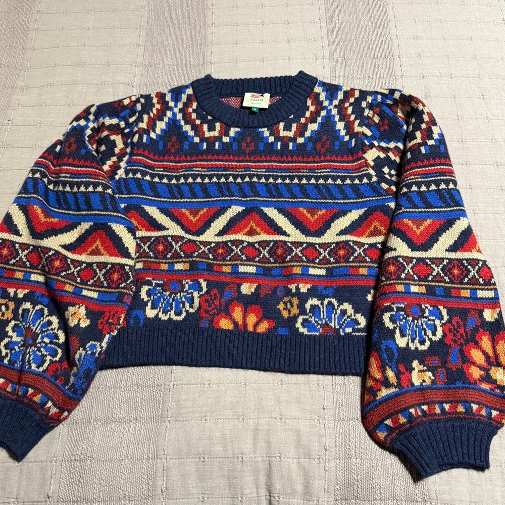 Farm Rio Geometric Knit Pullover Sweater Ainika Tapestry Women's Size M